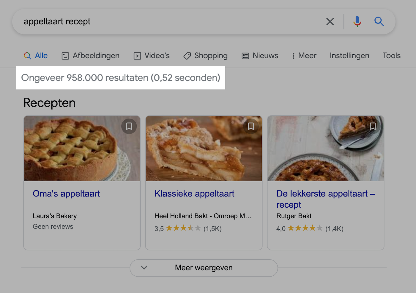 Google genereert binnen een fractie van een seconde een complete lijst met potentiële antwoorden.