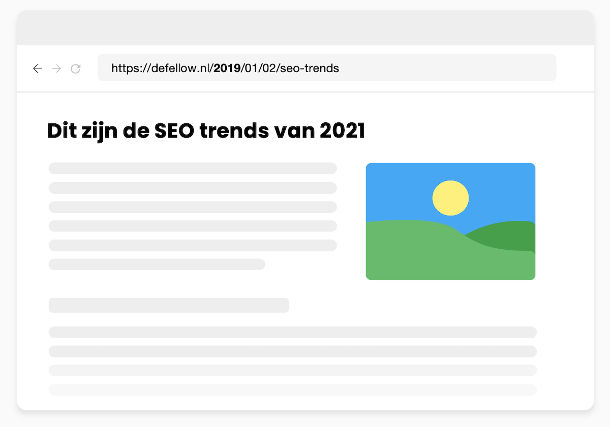 Doordat er een datum aan de URL is toegevoegd lijkt de pagina verouderd.