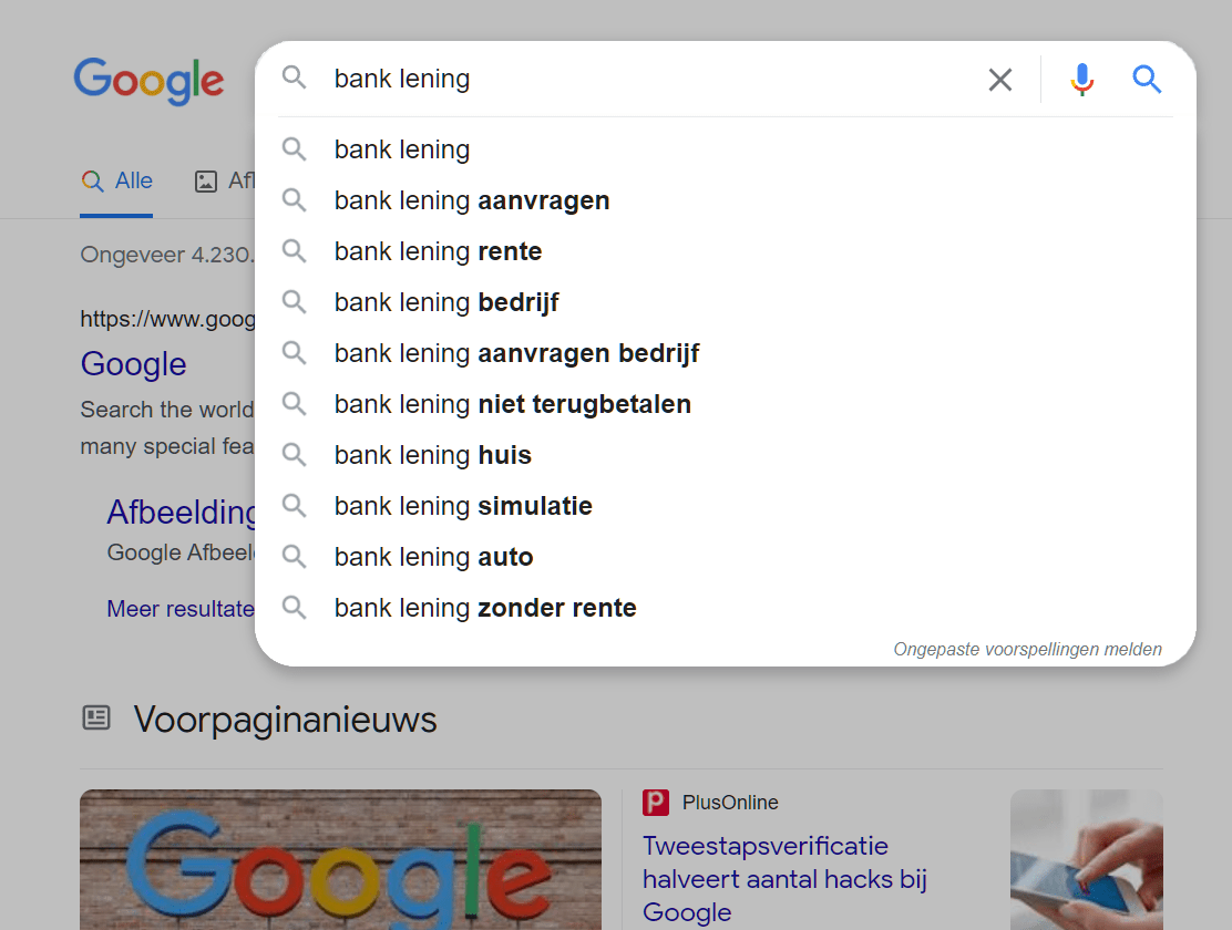 lsi zoekwoorden google autocomplete