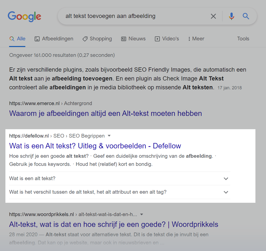 voorbeeld long tail zoekwoord in serp