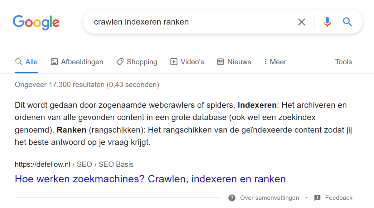 voorbeeld featured snippet defellow