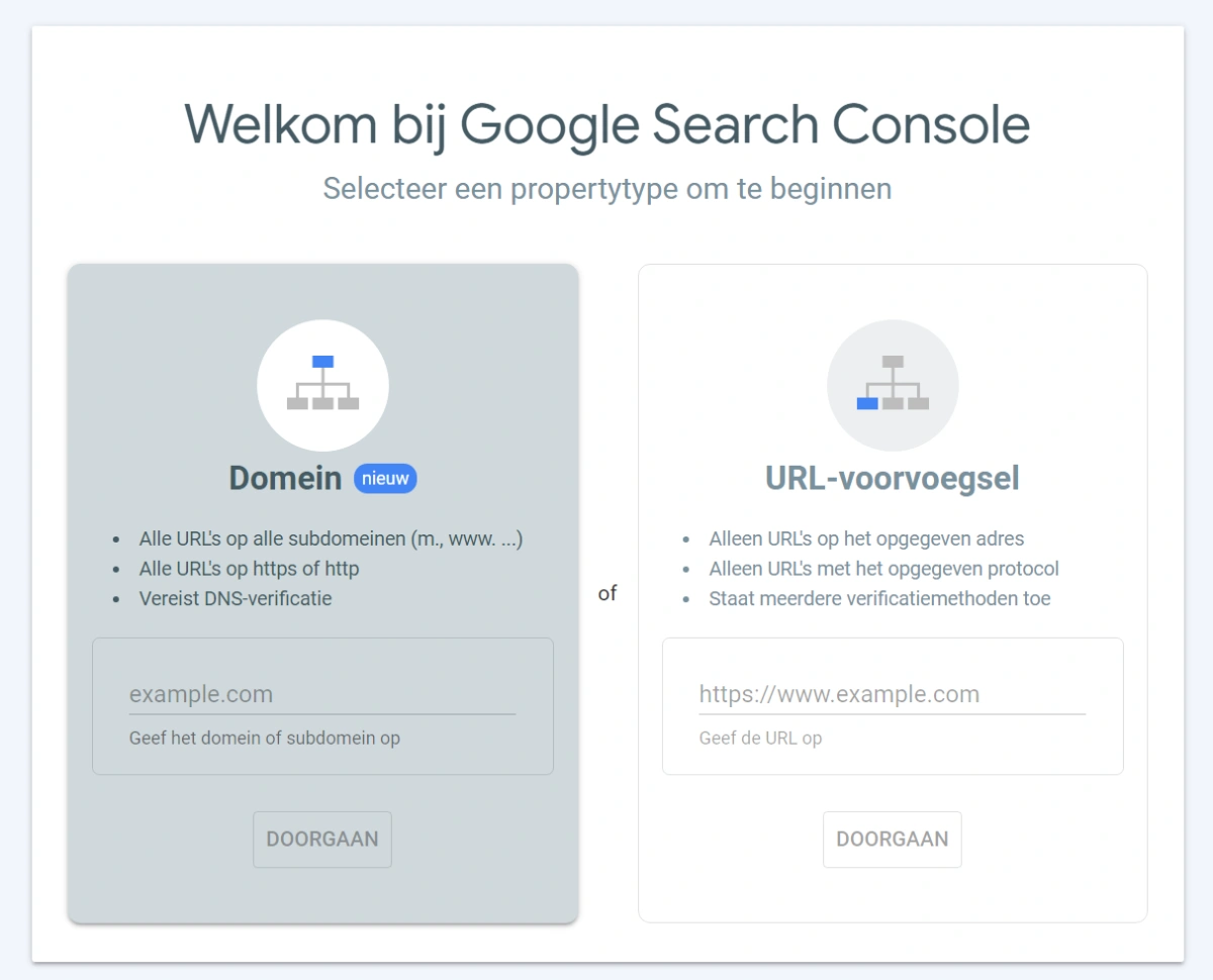 google search console property instellen
