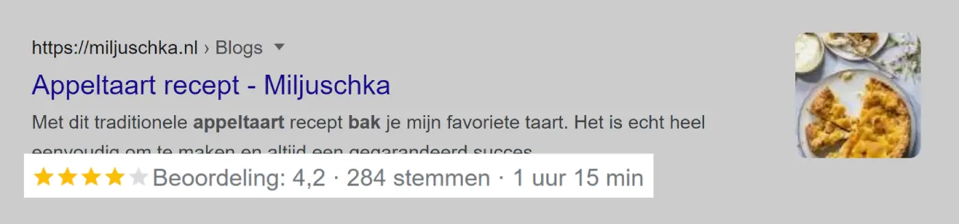 Gestructureerde data in de SERP.