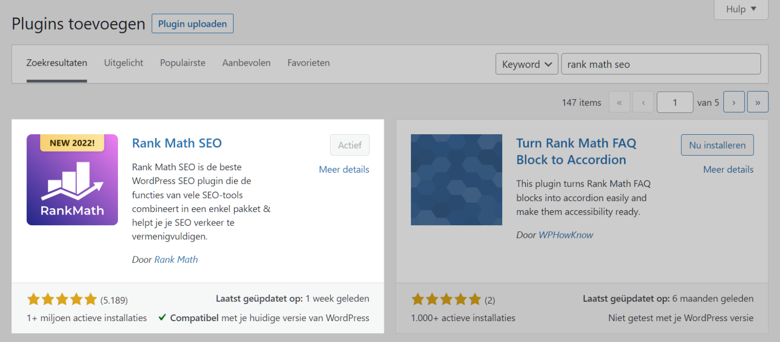 Rank Math SEO plugin installeren